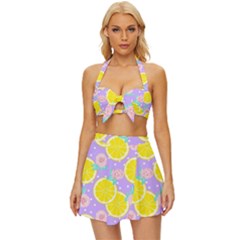 Purple Lemons  Vintage Style Bikini Top And Skirt Set  by ConteMonfrey