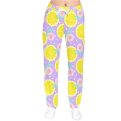 Purple Lemons  Women Velvet Drawstring Pants by ConteMonfrey