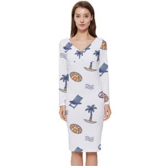 Summer Elements Long Sleeve V-neck Bodycon Dress  by ConteMonfrey