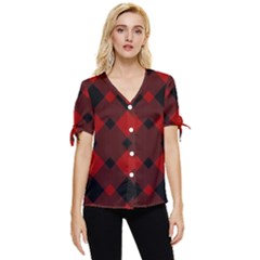 Red Diagonal Plaid Big Bow Sleeve Button Up Top by ConteMonfrey
