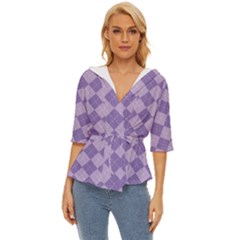 Diagonal Comfort Purple Plaids Lightweight Drawstring Hooded Top by ConteMonfrey