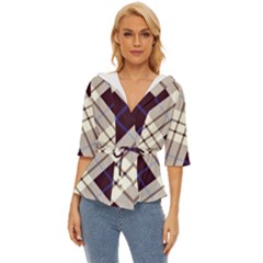 Blue, Purple And White Diagonal Plaids Lightweight Drawstring Hooded Top by ConteMonfrey