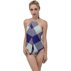 Dark Blue And White Diagonal Plaids Go With The Flow One Piece Swimsuit by ConteMonfrey