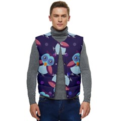 Owl Pattern Background Men s Short Button Up Puffer Vest	 by Wegoenart