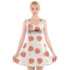 Strawberries Pattern Design V-neck Sleeveless Dress by Wegoenart