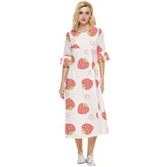 Strawberries Pattern Design Double Cuff Midi Dress by Wegoenart