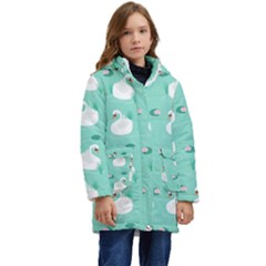 Elegant Swan Seamless Pattern Kid s Hooded Longline Puffer Jacket by Wegoenart