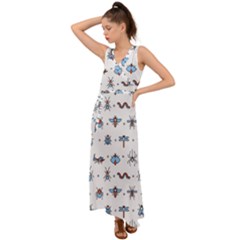 Insect Icon Seamless Pattern V-neck Chiffon Maxi Dress by Wegoenart