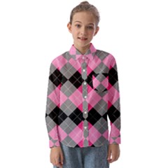 Seamless Argyle Pattern Kids  Long Sleeve Shirt by Wegoenart
