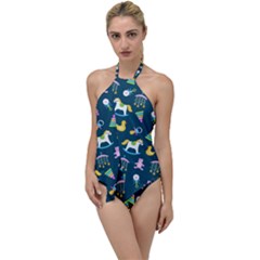 Cute Babies Toys Seamless Pattern Go With The Flow One Piece Swimsuit by Wegoenart