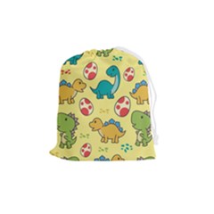 Seamless Pattern With Cute Dinosaurs Character Drawstring Pouch (medium) by Wegoenart
