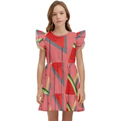 Red Watermelon Popsicle Kids  Winged Sleeve Dress by ConteMonfrey