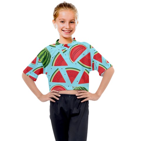 Blue Watermelon Kids Mock Neck Tee by ConteMonfrey