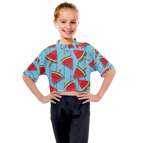 Blue Watermelon Popsicle  Kids Mock Neck Tee by ConteMonfrey