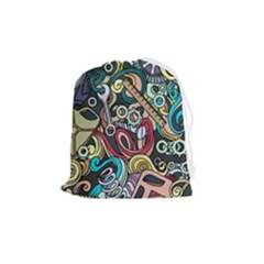 Cartoon-cute-doodles-hand-drawn-auto-service-seamless-pattern Drawstring Pouch (medium) by Wegoenart