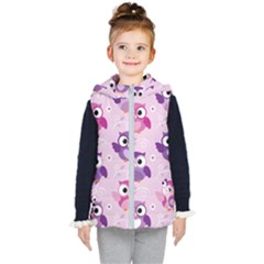 Seamless Cute Colourfull Owl Kids Pattern Kids  Hooded Puffer Vest by Wegoenart