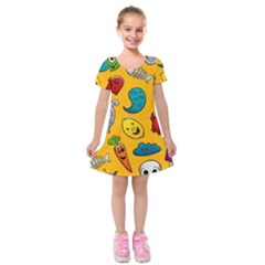 Graffiti Characters Seamless Ornament Kids  Short Sleeve Velvet Dress by Wegoenart