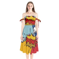 Pow Word Pop Art Style Expression Vector Shoulder Tie Bardot Midi Dress by Wegoenart