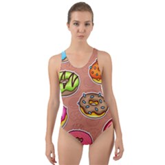 Doughnut Doodle Colorful Seamless Pattern Cut-out Back One Piece Swimsuit by Wegoenart