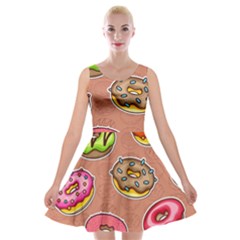 Doughnut Doodle Colorful Seamless Pattern Velvet Skater Dress by Wegoenart
