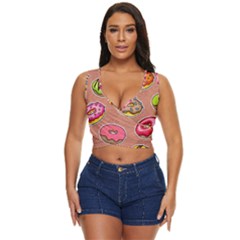 Doughnut Doodle Colorful Seamless Pattern Women s Sleeveless Wrap Top by Wegoenart