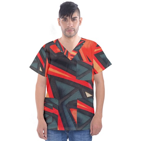 Graffiti Detail Wallpaper Texture Background Men s V-neck Scrub Top by Wegoenart