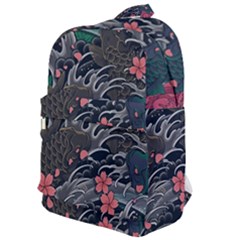 Japanese Wave Koi Illustration Seamless Pattern Classic Backpack by Wegoenart