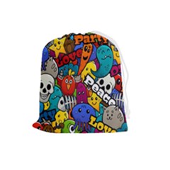 Graffiti Characters Seamless Pattern Drawstring Pouch (large) by Wegoenart
