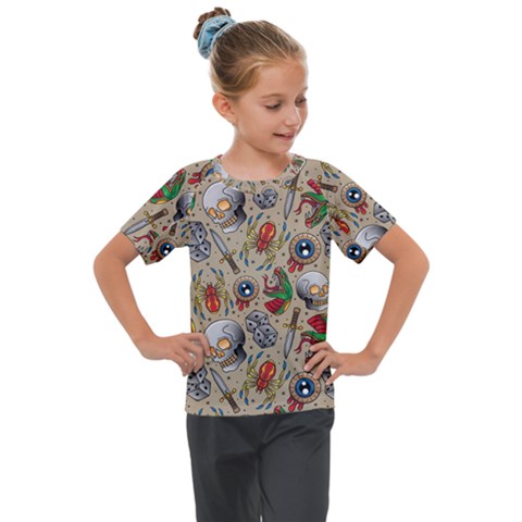 Tattoo Pattern Kids  Mesh Piece Tee by Wegoenart