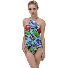 Comic Bubbles Seamless Pattern Go With The Flow One Piece Swimsuit by Wegoenart