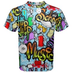 Graffiti Characters Seamless Patterns Men s Cotton Tee by Wegoenart