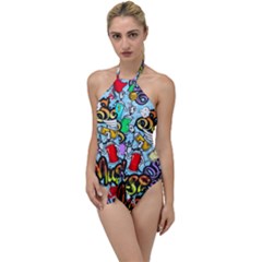 Graffiti Characters Seamless Patterns Go With The Flow One Piece Swimsuit by Wegoenart