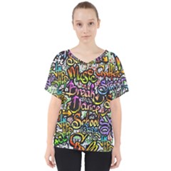 Graffiti Word Seamless Pattern V-neck Dolman Drape Top by Wegoenart