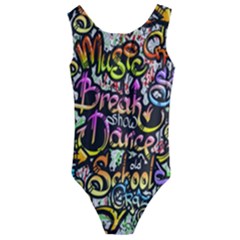Graffiti Word Seamless Pattern Kids  Cut-out Back One Piece Swimsuit by Wegoenart