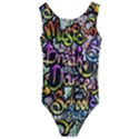 Graffiti Word Seamless Pattern Kids  Cut-Out Back One Piece Swimsuit View1