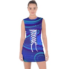 Wavy Abstract Blue Lace Up Front Bodycon Dress by Ravend
