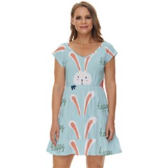 Bunny Carrot Pattern Background Short Sleeve Tiered Mini Dress by Wegoenart