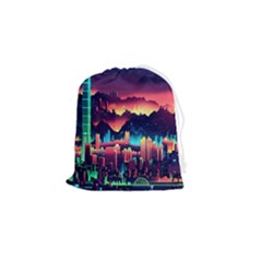Cityscape Building Painting 3d City Illustration Drawstring Pouch (small) by danenraven