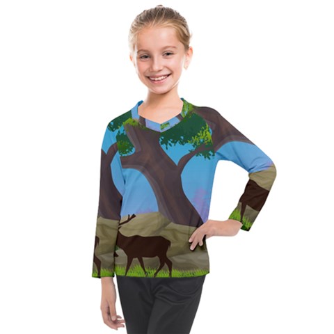 Nature Background Illustration Landscape Kids  Long Mesh Tee by Wegoenart