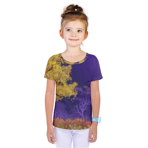 Landscape Illustration Night Light Kids  One Piece Tee by Wegoenart