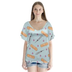Medicine Items V-neck Flutter Sleeve Top by SychEva