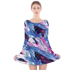 Feathers Long Sleeve Velvet Skater Dress by kaleidomarblingart