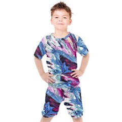 Feathers Kids  Tee And Shorts Set by kaleidomarblingart