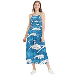 Storm Waves Seamless Pattern Raging Ocean Water Sea Wave Vintage Japanese Storms Print Illustration Boho Sleeveless Summer Dress by BangZart