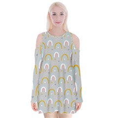 Rainbow Pattern Velvet Long Sleeve Shoulder Cutout Dress by ConteMonfrey