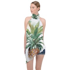 Pineapple Pattern Background Seamless Vintage Halter Asymmetric Satin Top by Wegoenart