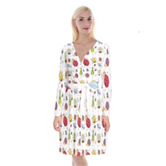 Cute Cartoon Insects Seamless Background Long Sleeve Velvet Front Wrap Dress by Jancukart