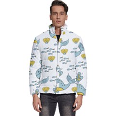 Cartoon Whale Seamless Background Pattern Men s Puffer Bubble Jacket Coat by Jancukart