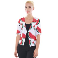 Watermelon Seamless Pattern Cropped Button Cardigan by Jancukart