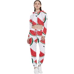 Watermelon Seamless Pattern Cropped Zip Up Lounge Set by Jancukart